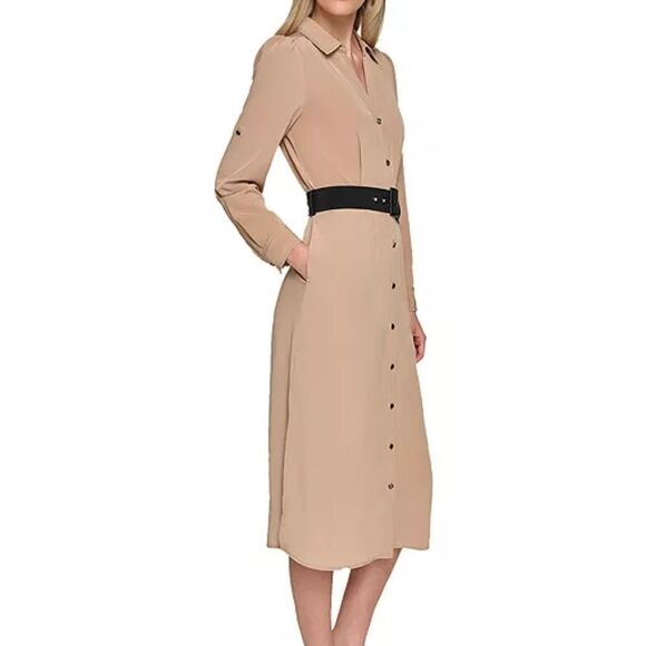 Karl Lagerfeld Paris Belted Shirt Midi Dress NWOT - Picture 4 of 4